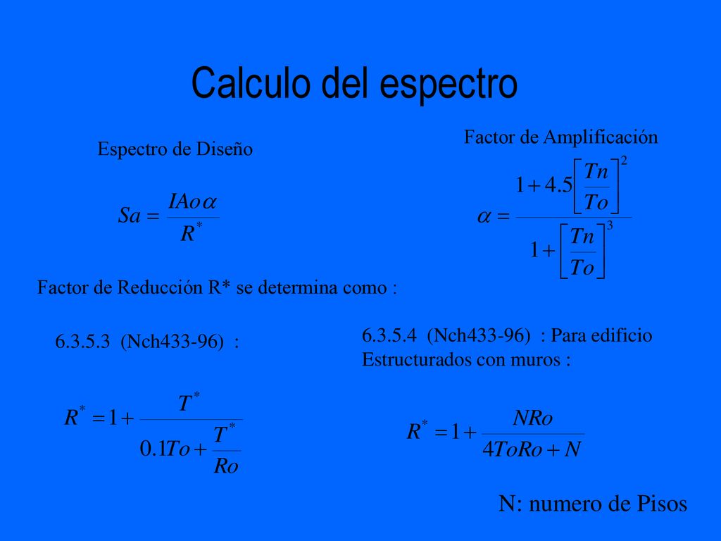 Calculo del espectro N: numero de Pisos Factor de Amplificación