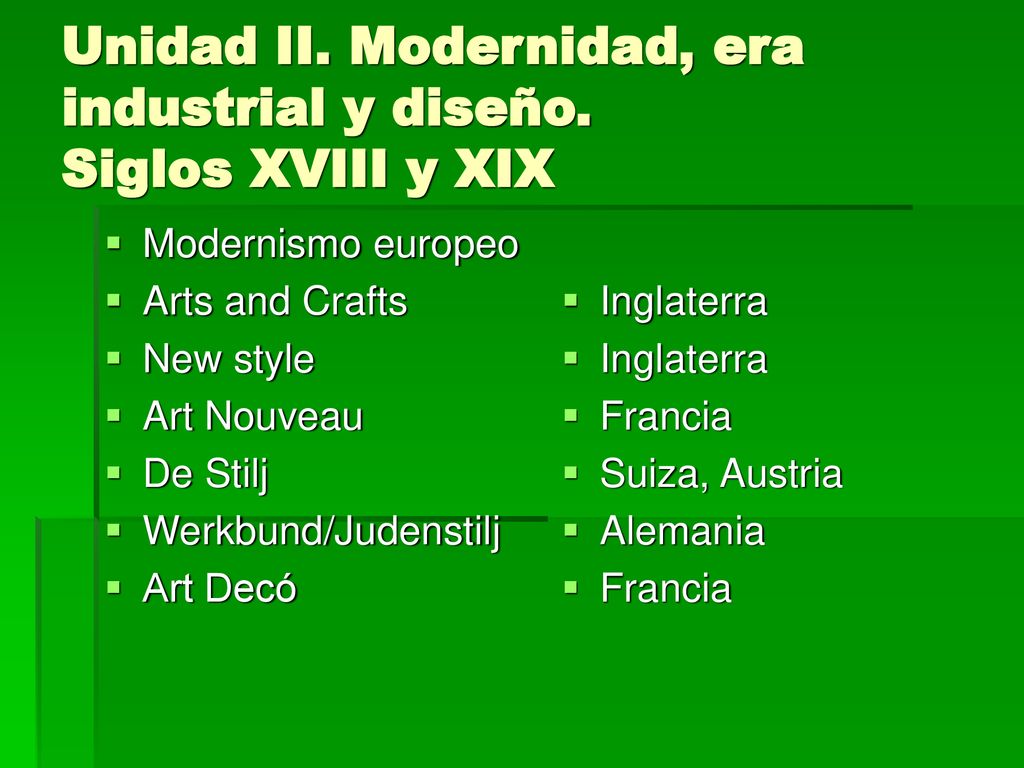 Unidad II. Modernidad, era industrial y diseño. Siglos XVIII y XIX