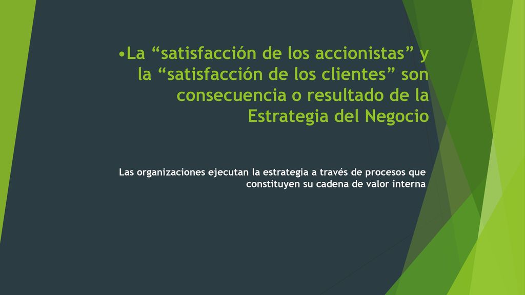 La satisfacción de los accionistas y la satisfacción de los clientes son consecuencia o resultado de la Estrategia del Negocio