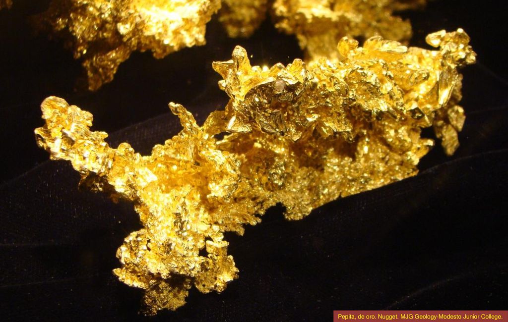 Pepita, de oro. Nugget. MJG Geology-Modesto Junior College.
