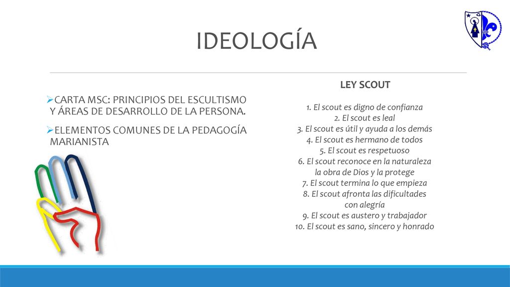 IDEOLOGÍA CARTA MSC: PRINCIPIOS DEL ESCULTISMO Y ÁREAS DE DESARROLLO DE LA PERSONA. ELEMENTOS COMUNES DE LA PEDAGOGÍA MARIANISTA.
