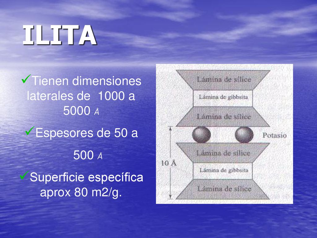 ILITA Tienen dimensiones laterales de 1000 a 5000 Å Espesores de 50 a