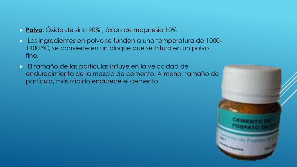 Polvo: Óxido de zinc 90% , óxido de magnesio 10%