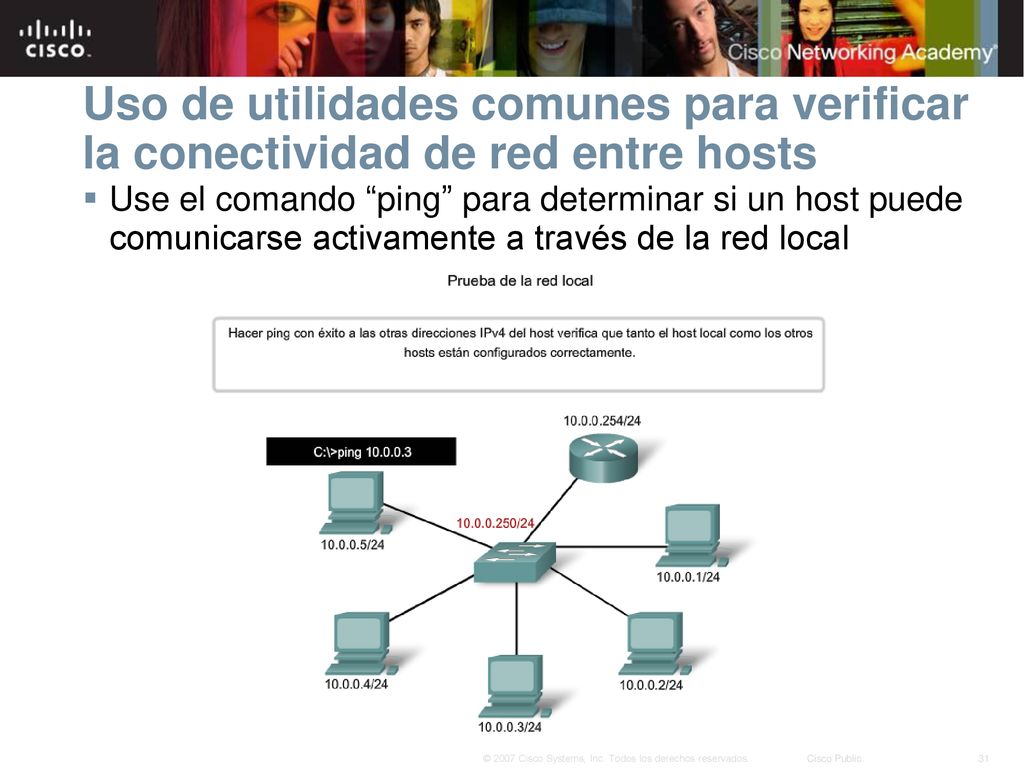 Uso de utilidades comunes para verificar la conectividad de red entre hosts