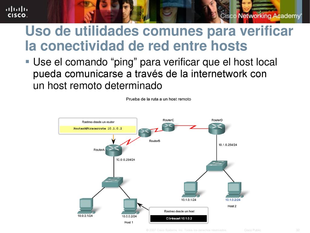Uso de utilidades comunes para verificar la conectividad de red entre hosts