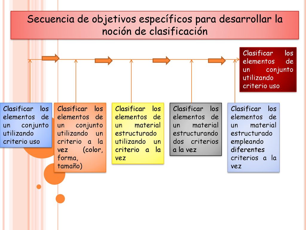 Secuencia de objetivos específicos para desarrollar la noción de clasificación