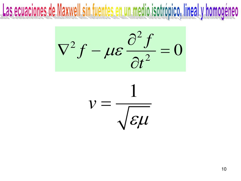Las ecuaciones de Maxwell sin fuentes en un medio isotrópico, lineal y homogéneo