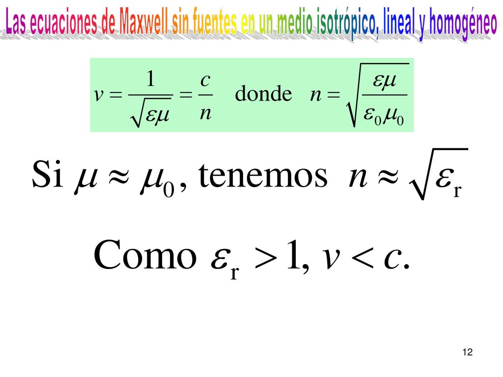 Las ecuaciones de Maxwell sin fuentes en un medio isotrópico, lineal y homogéneo
