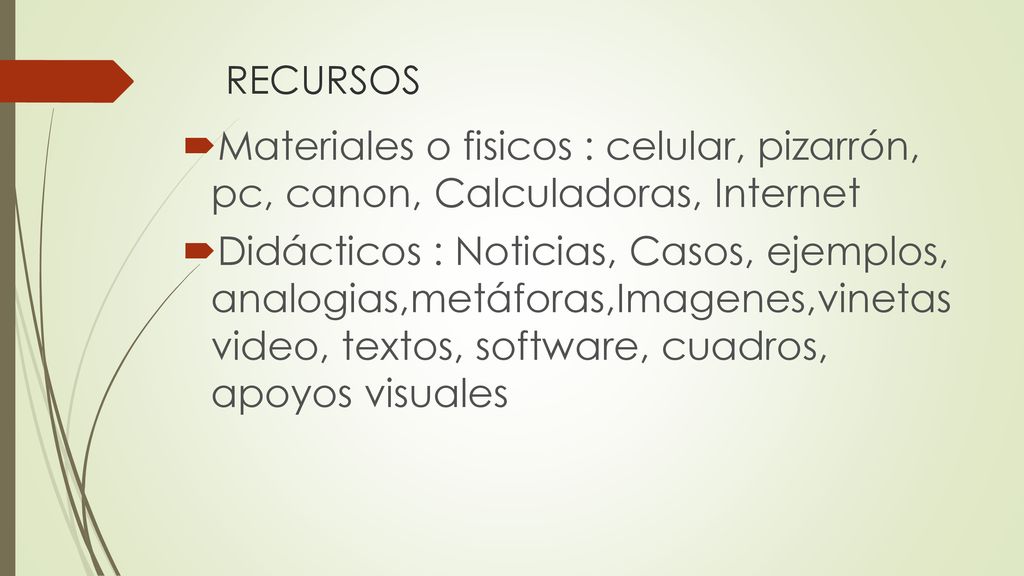 RECURSOS Materiales o fisicos : celular, pizarrón, pc, canon, Calculadoras, Internet.
