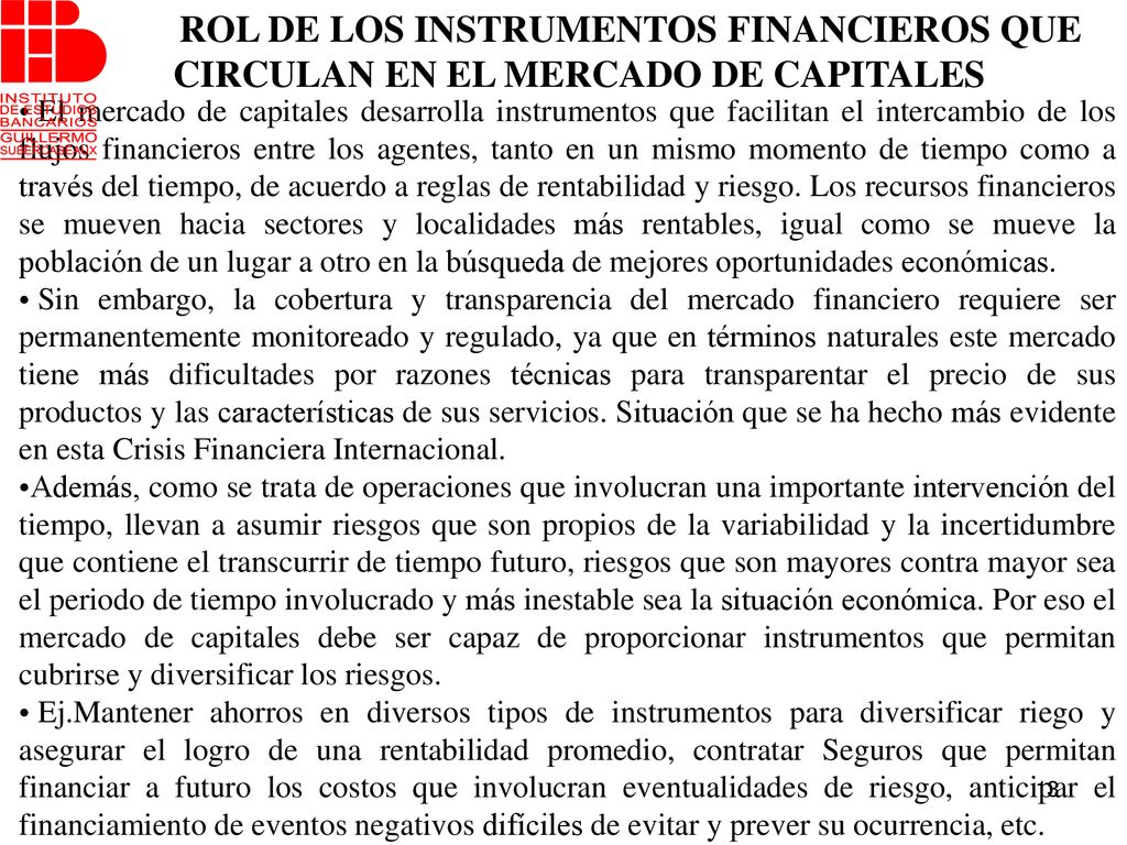 ROL DE LOS INSTRUMENTOS FINANCIEROS QUE CIRCULAN EN EL MERCADO DE CAPITALES