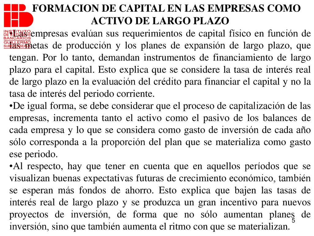 FORMACION DE CAPITAL EN LAS EMPRESAS COMO ACTIVO DE LARGO PLAZO