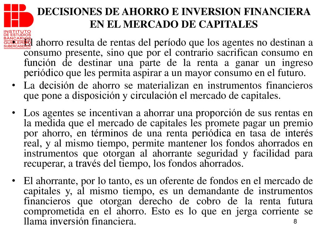 DECISIONES DE AHORRO E INVERSION FINANCIERA EN EL MERCADO DE CAPITALES