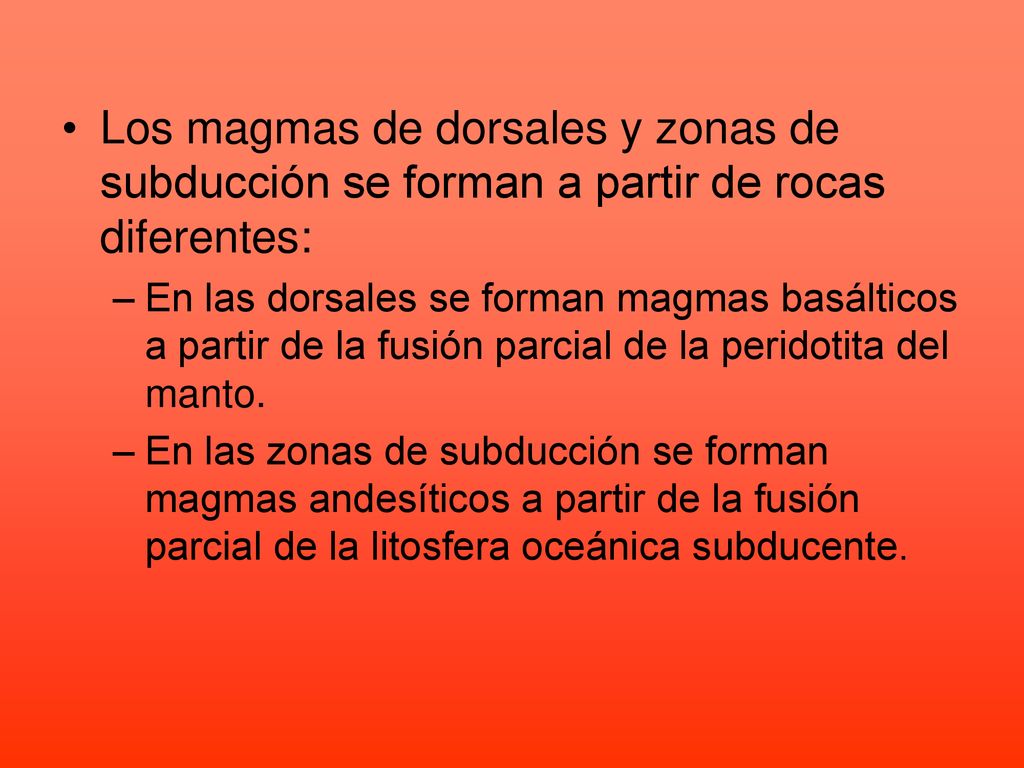 Los magmas de dorsales y zonas de subducción se forman a partir de rocas diferentes:
