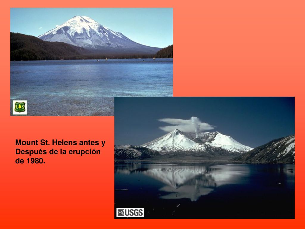 Mount St. Helens antes y Después de la erupción de 1980.