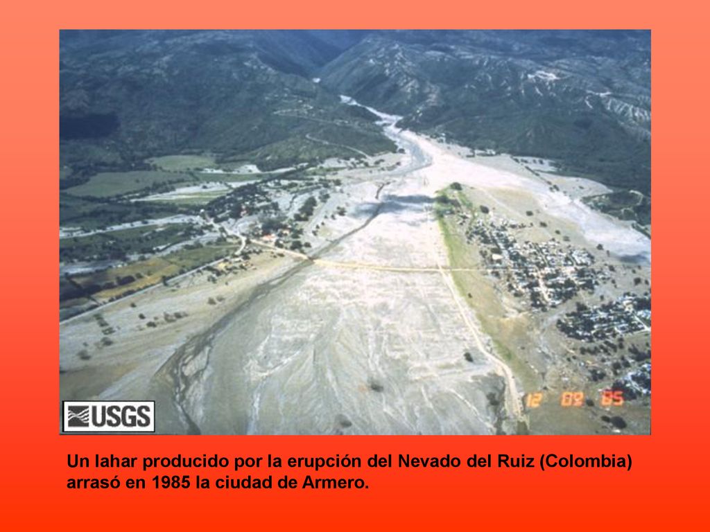 Un lahar producido por la erupción del Nevado del Ruiz (Colombia)