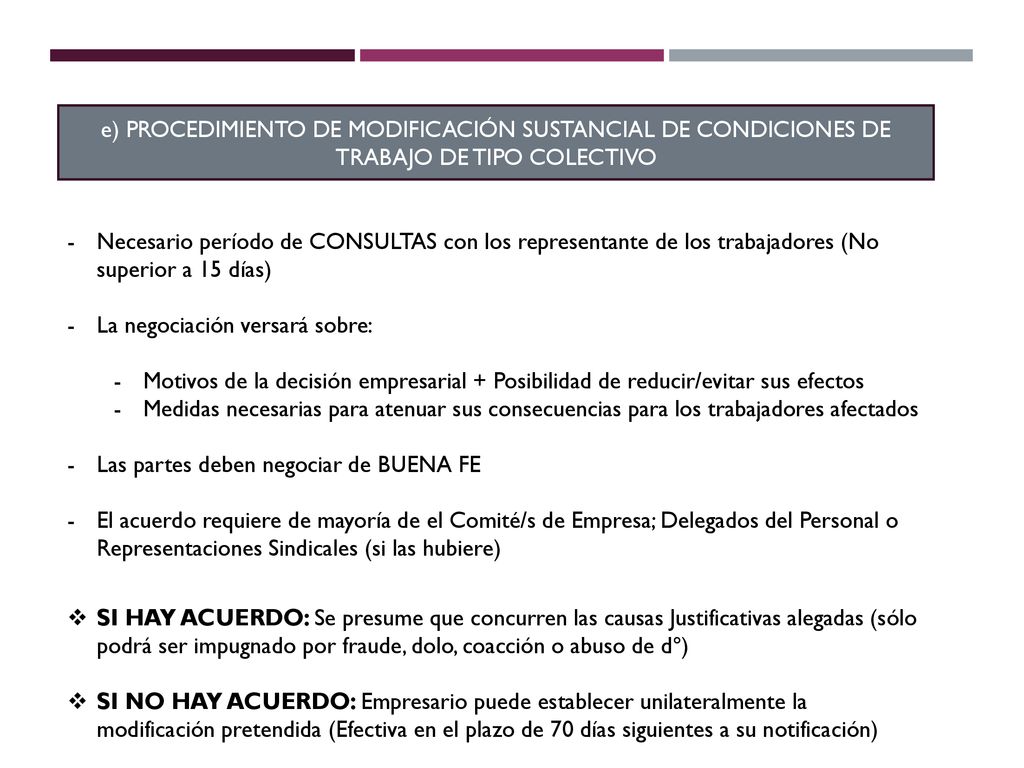 e) PROCEDIMIENTO DE MODIFICACIÓN SUSTANCIAL DE CONDICIONES DE TRABAJO DE TIPO COLECTIVO