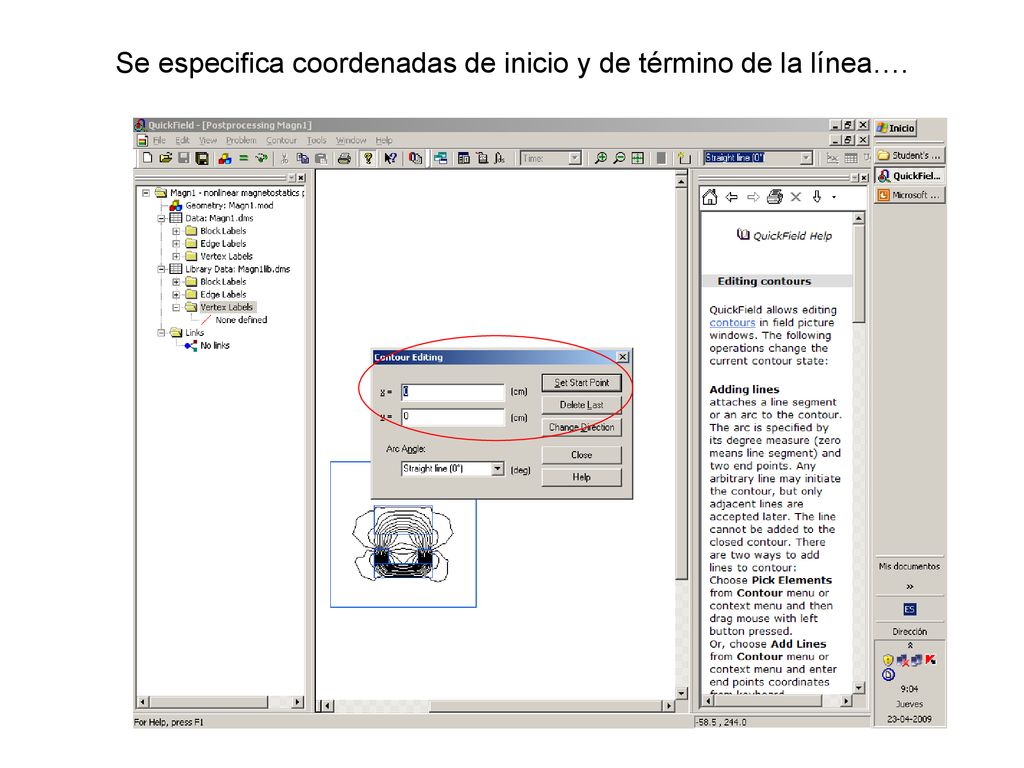 Se especifica coordenadas de inicio y de término de la línea….