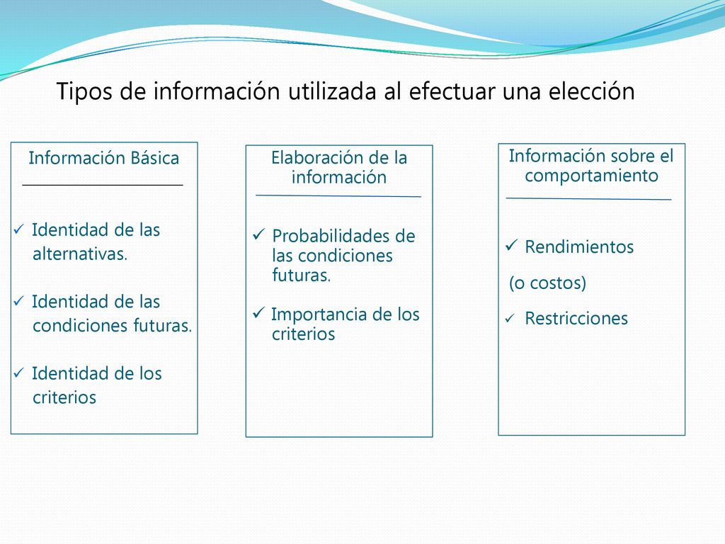 Tipos de información utilizada al efectuar una elección