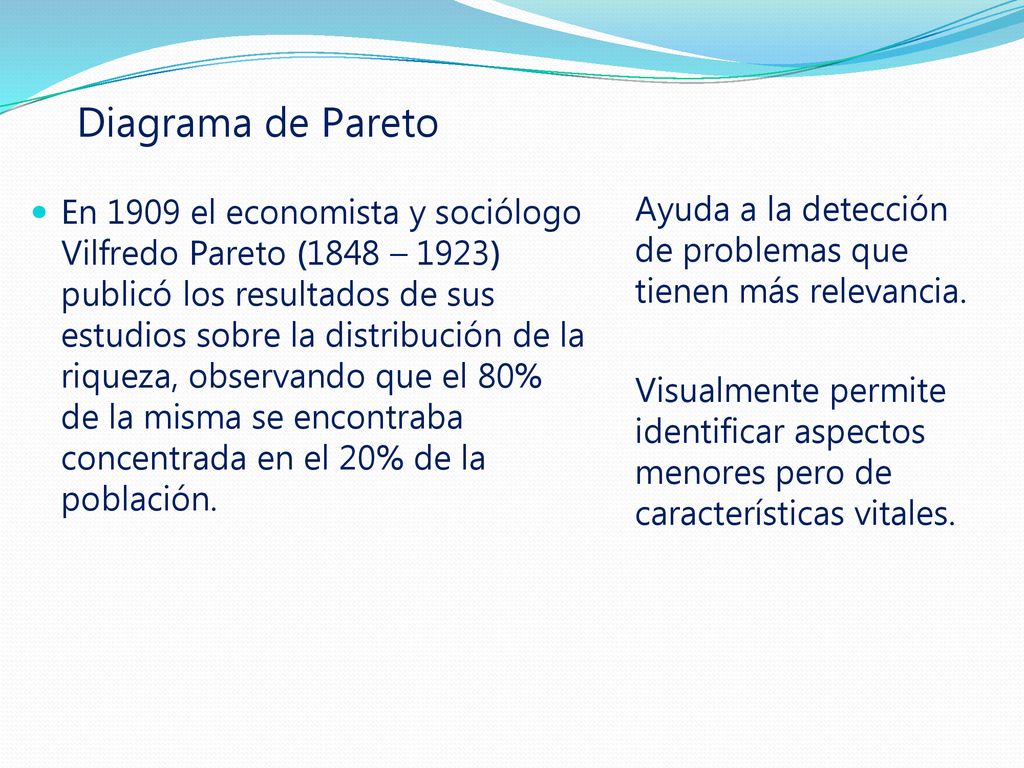 Diagrama de Pareto Ayuda a la detección de problemas que tienen más relevancia.