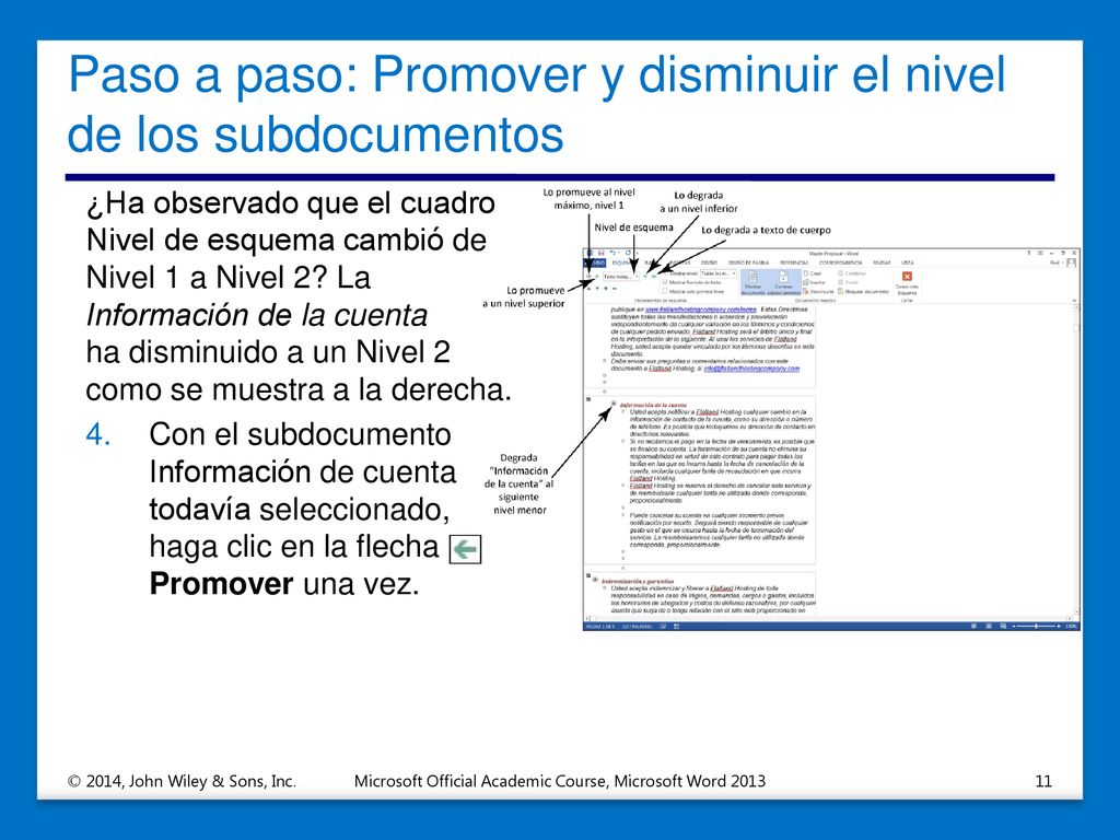 Paso a paso: Promover y disminuir el nivel de los subdocumentos