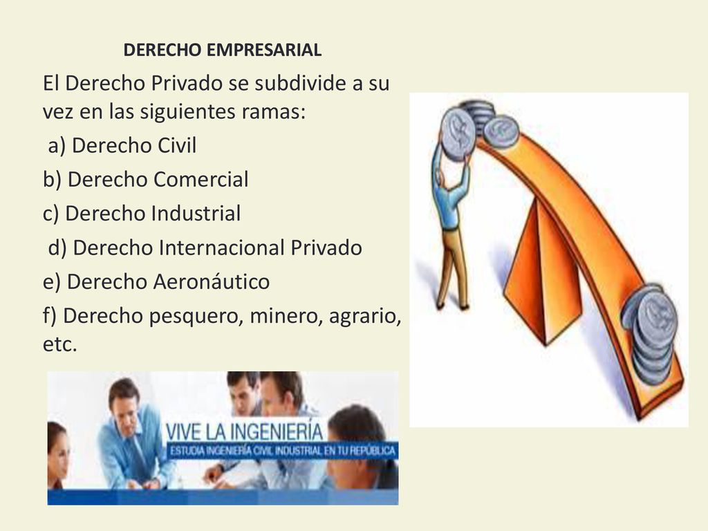 El Derecho Privado se subdivide a su vez en las siguientes ramas: