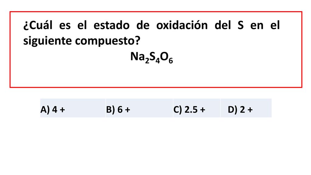 ¿Cuál es el estado de oxidación del S en el siguiente compuesto