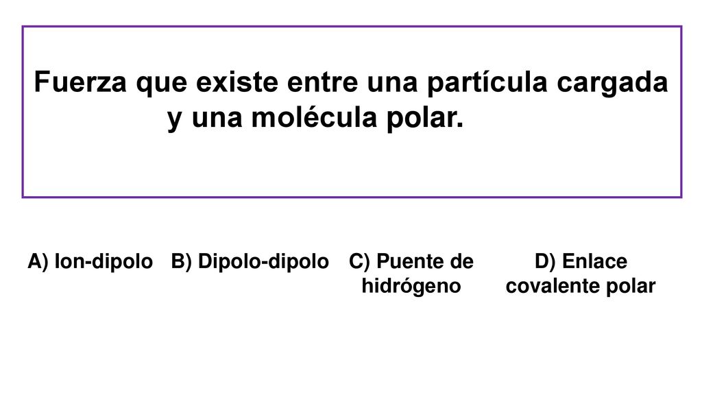 Fuerza que existe entre una partícula cargada y una molécula polar.