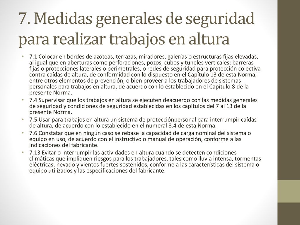 7. Medidas generales de seguridad para realizar trabajos en altura