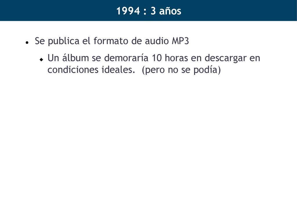 1994 : 3 años Se publica el formato de audio MP3
