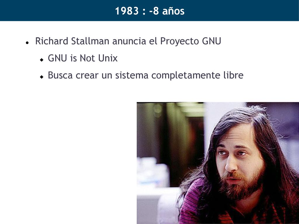 1983 : -8 años Richard Stallman anuncia el Proyecto GNU