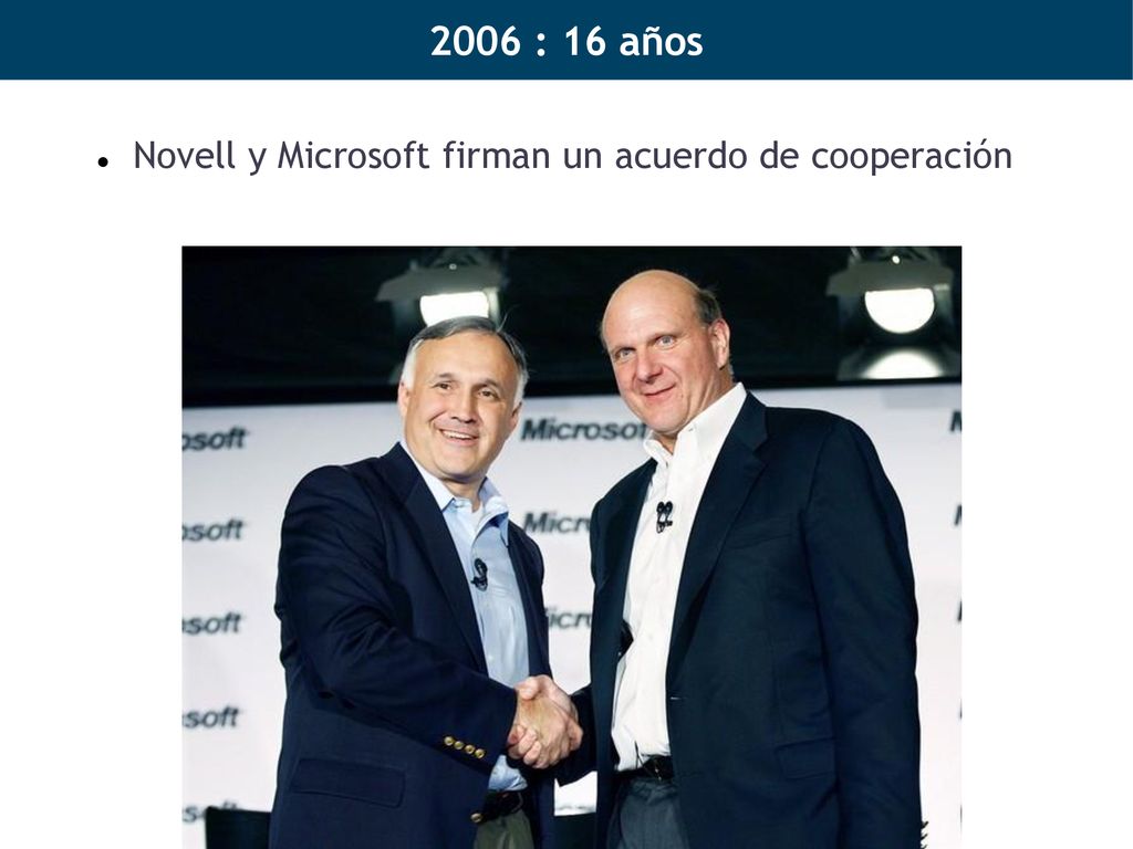 2006 : 16 años Novell y Microsoft firman un acuerdo de cooperación