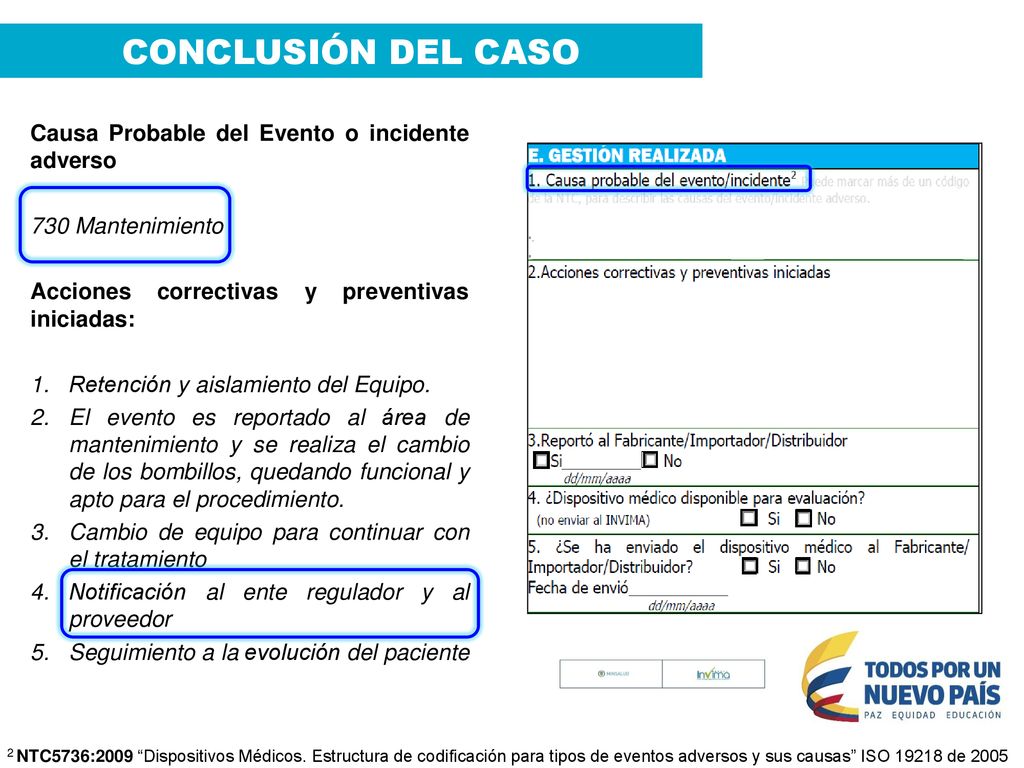 CONCLUSIÓN DEL CASO Causa Probable del Evento o incidente adverso