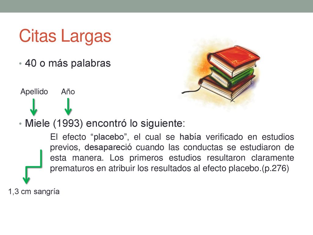 Citas Largas 40 o más palabras Miele (1993) encontró lo siguiente: