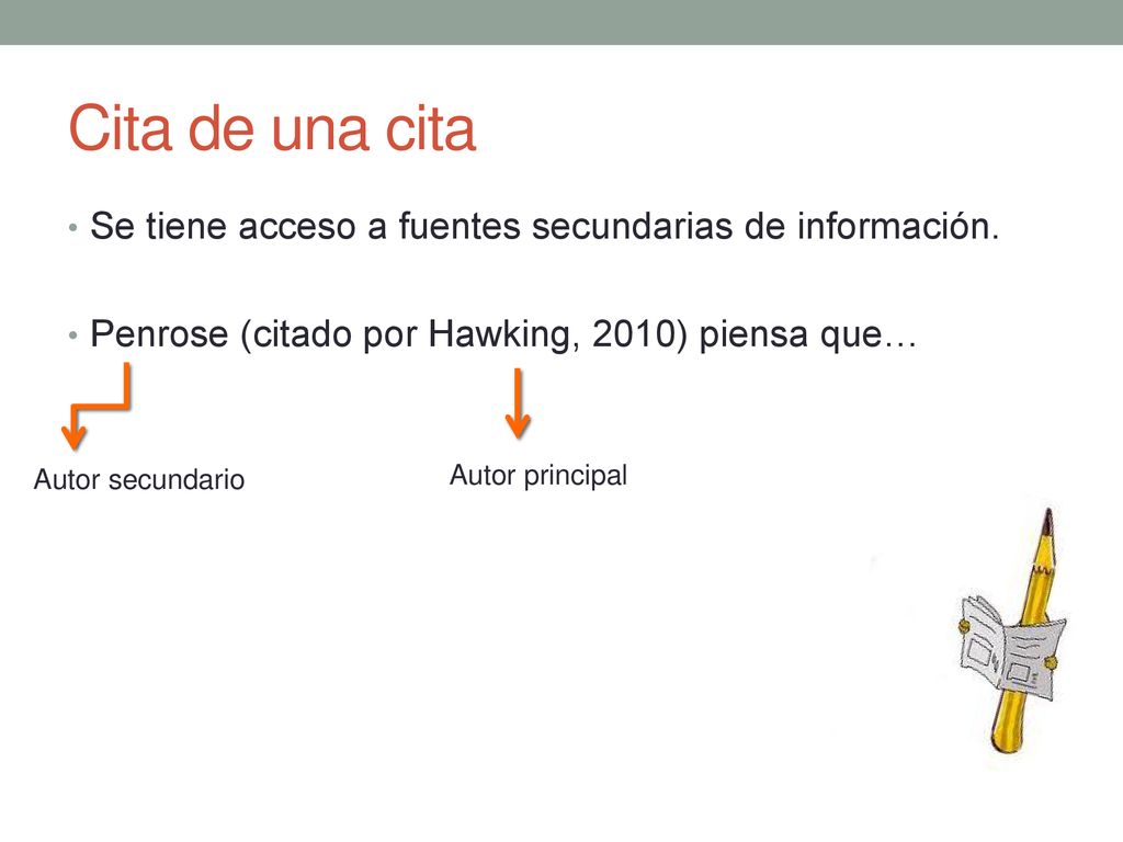 Cita de una cita Se tiene acceso a fuentes secundarias de información.