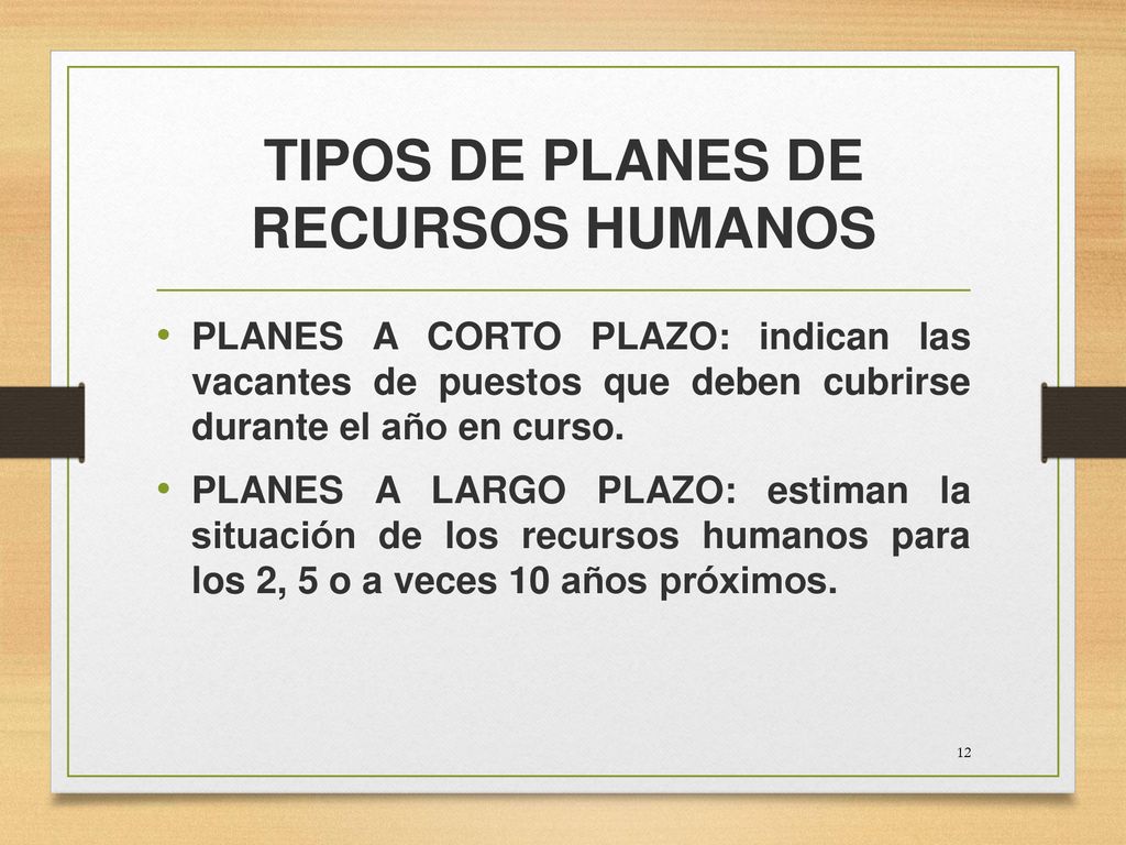 TIPOS DE PLANES DE RECURSOS HUMANOS