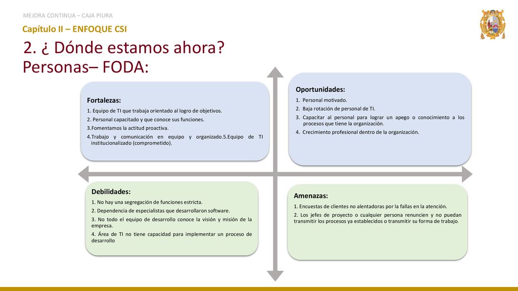 2. ¿ Dónde estamos ahora Personas– FODA: Capítulo II – ENFOQUE CSI