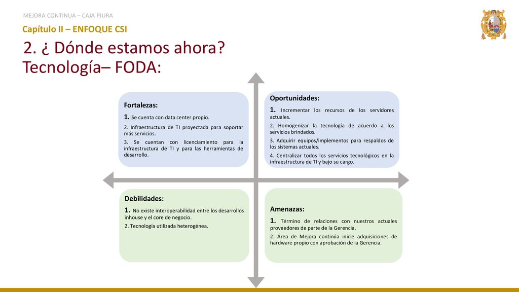 2. ¿ Dónde estamos ahora Tecnología– FODA: Capítulo II – ENFOQUE CSI