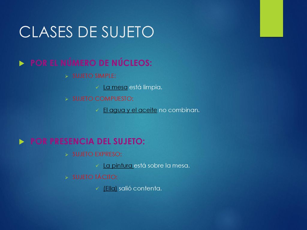 CLASES DE SUJETO POR EL NÚMERO DE NÚCLEOS: POR PRESENCIA DEL SUJETO: