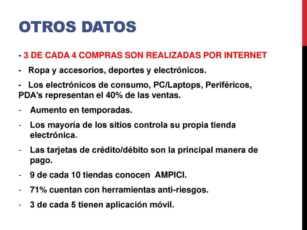 Otros datos - 3 DE CADA 4 COMPRAS SON REALIZADAS POR INTERNET
