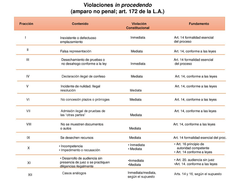 Violaciones in procedendo (amparo no penal; art. 172 de la L.A.)