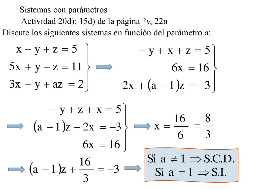 Sistemas con parámetros Actividad 20d); 15d) de la página v, 22n