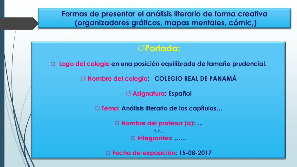 Portada: Formas de presentar el análisis literario de forma creativa