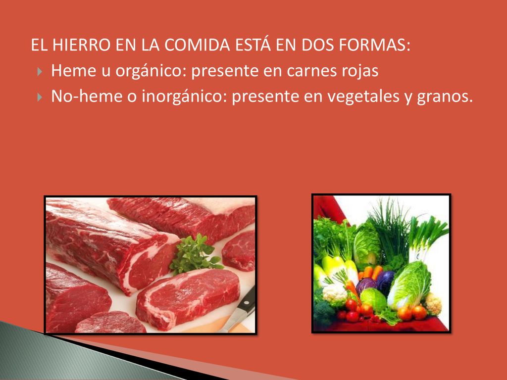 El hierro en la comida está en dos formas:
