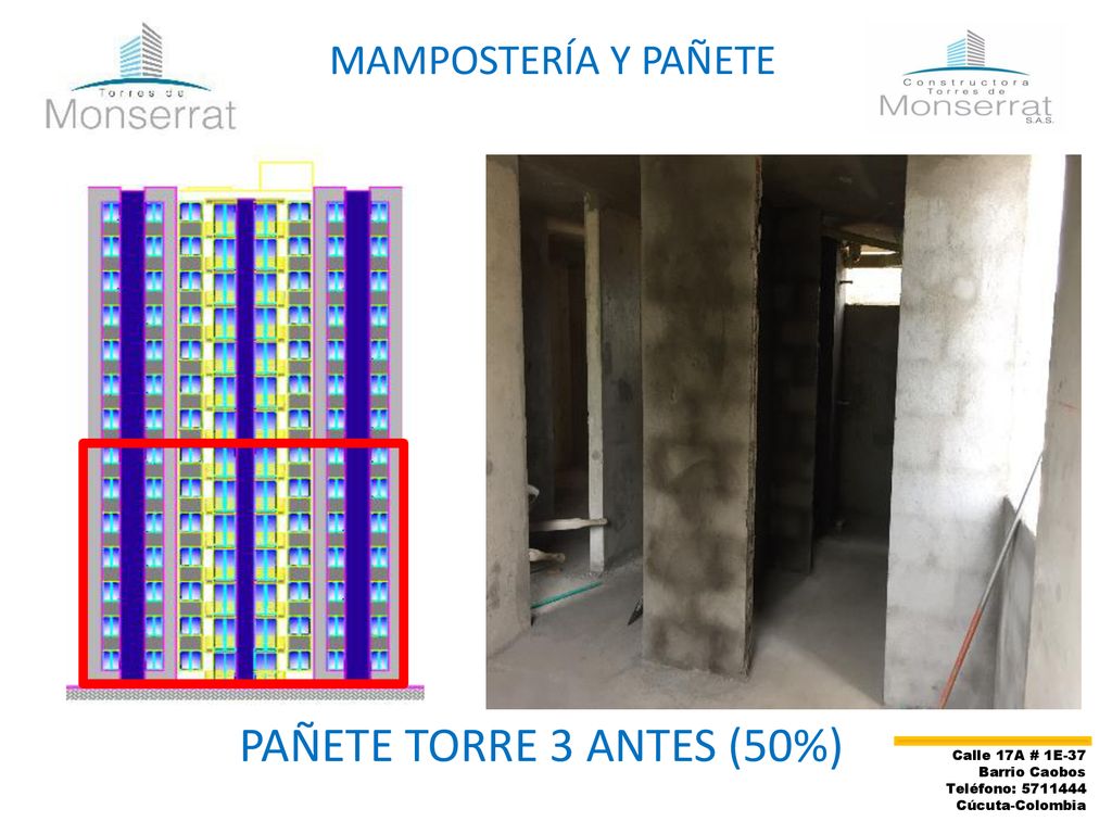 PAÑETE TORRE 3 ANTES (50%) MAMPOSTERÍA Y PAÑETE Calle 17A # 1E-37