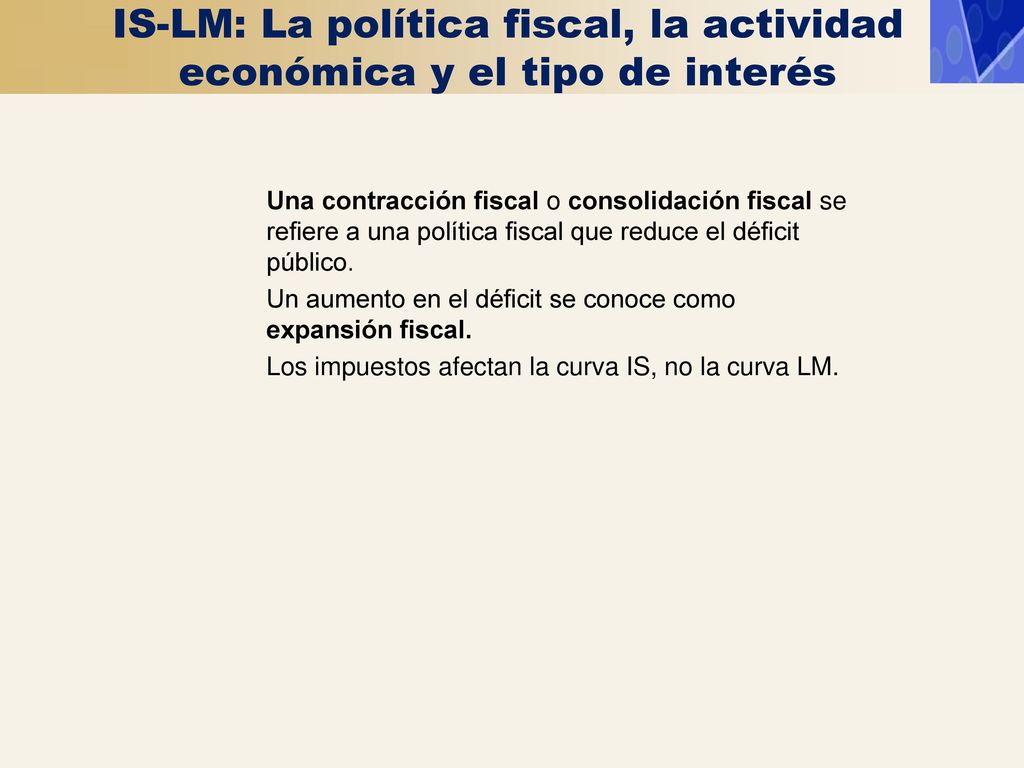 IS-LM: La política fiscal, la actividad económica y el tipo de interés
