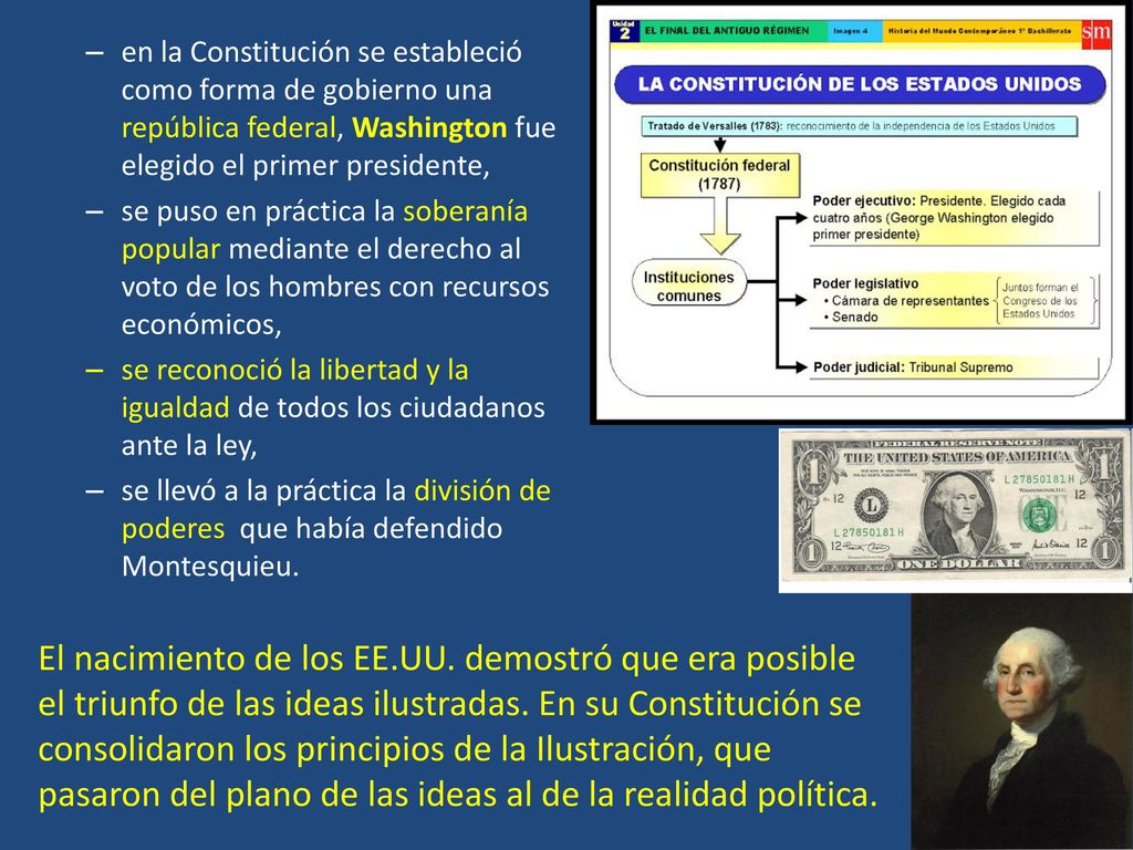 en la Constitución se estableció como forma de gobierno una república federal, Washington fue elegido el primer presidente,
