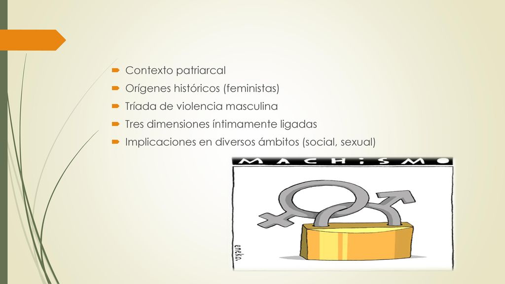 Contexto patriarcal Orígenes históricos (feministas) Tríada de violencia masculina. Tres dimensiones íntimamente ligadas.