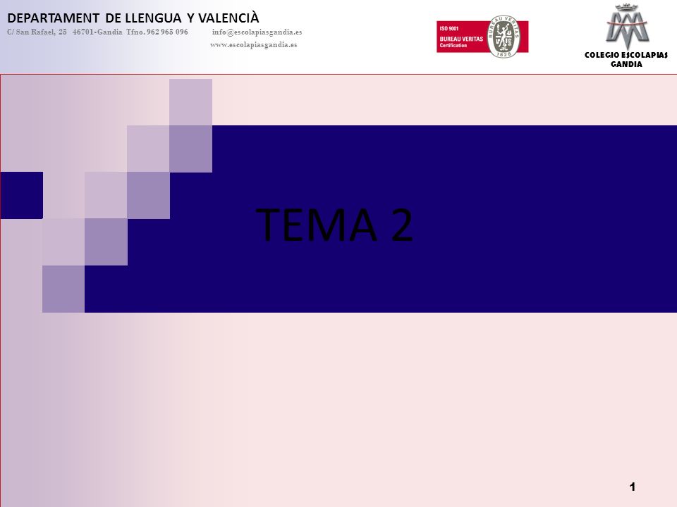 TEMA 2 DEPARTAMENT DE LLENGUA Y VALENCIÀ