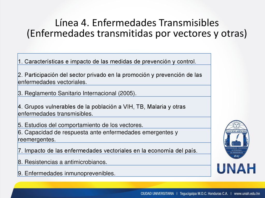 Línea 4. Enfermedades Transmisibles (Enfermedades transmitidas por vectores y otras)