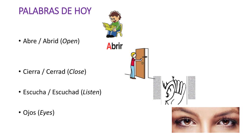 PALABRAS DE HOY Abre / Abrid (Open) Cierra / Cerrad (Close)